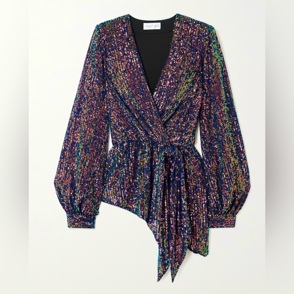 Rebecca Vallance Roxbury Wrap-Effect Sequined Crepe Top